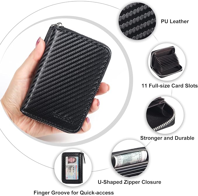 Credit Card Wallet, RFID Card Case Wallet, Zipper Card Cases Holder for Men Women, RFID Blocking, KeyChain Wallet, Compact Size Card Organizer Case for Women