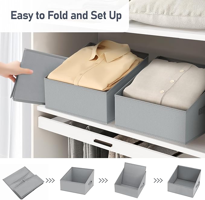 DIMJ Closet Storage Bins 8 Pack - Fabric Trapezoid Closet Organizer Bin, Foldable Storage Baskets for Shelves, Closet Shelf Organizer, Clothing Storage Box for Toys, Books, Towel, Clothes