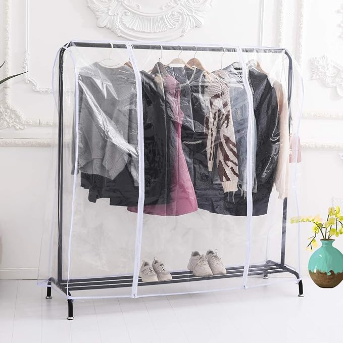 Ruibo Clear Garment Rack Cover Dustproof Clothes Rack Cover with 2 Durable Zipper/Clothing Waterproof Protector (L:71x20x60 inch)