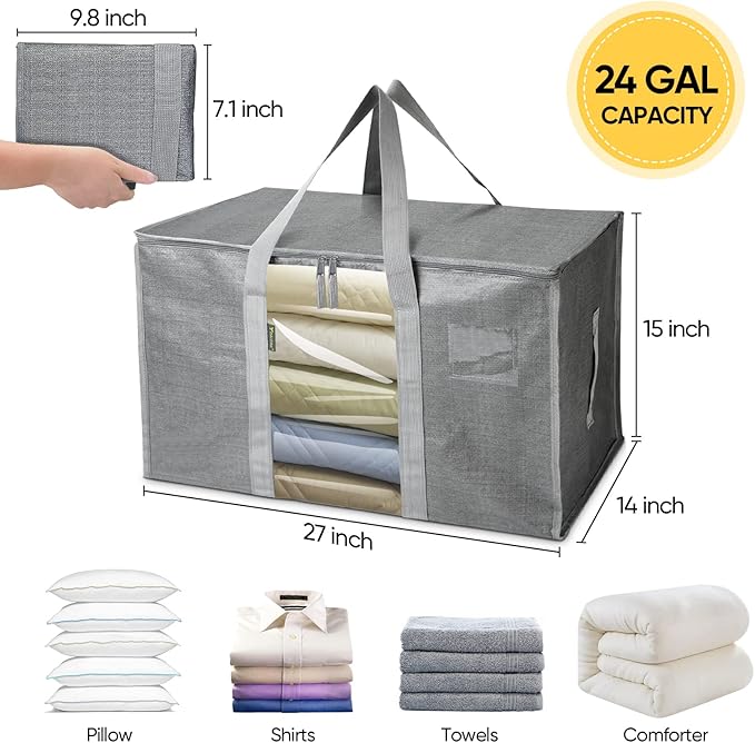 BALEINE 8-Pack Oversized Moving Bags with Reinforced Handles, Heavy-Duty Storage Tote Moving Supplies for Packaging, Camping (Gray w/Window, 8-Pack)