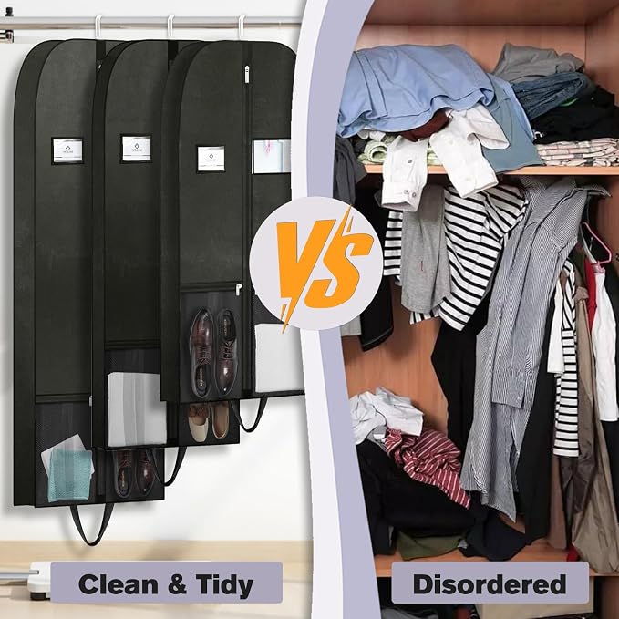 43" Garment Bag for Closet Storage, Travel Suit Cover for Hanging Clothes | Breathable garment cover with zipper and handles, protects suits, shirts, coats and jackets at home or on trips.