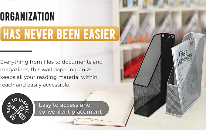 YBM HOME Steel Mesh Wall Magazine File Holder for Home & Office Organization, Serves as a Magazine Rack, Desk Organizer, Letter and Mail Bin, Holds Up to 20 Magazines - 12-Pack Silver, 1111-12