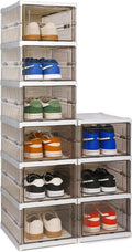 Foldable Shoe Rack, With Clear Door, Freestanding Shoe Shelf 6-Tier, Grey | No assembly, Breathable dustproof, Stackable, Front-open door, For closet, entryway, bedroom,