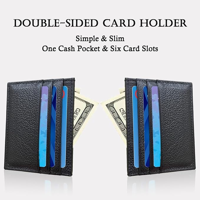WOXVM Credit Card Holder Wallet RFID Blocking Slim Credit Card Cases Holder Premium Leather Minimalist Front Pocket Small Wallet with 6 Card Slots and 1 Pockets for Men Women (Black)