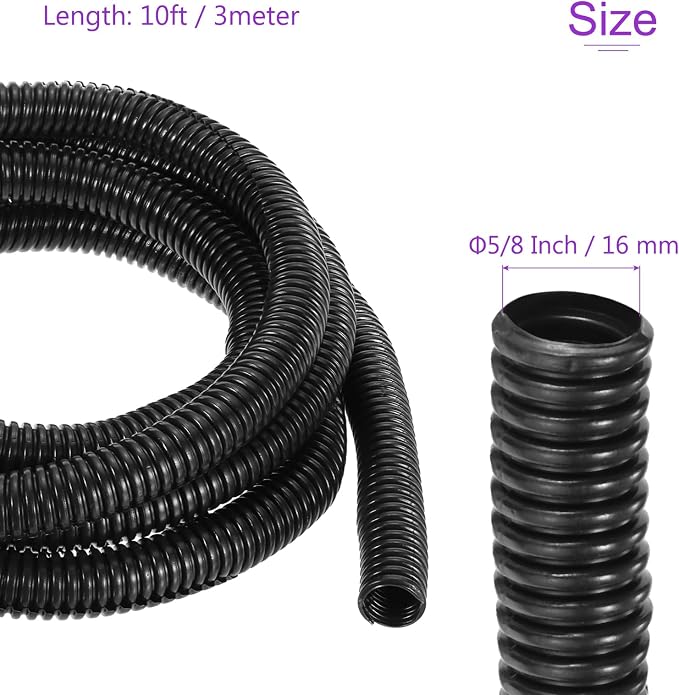 DMiotech 10ft Wire Loom Split Tubing 5/8 Inch(16 Mm) ID, Cord Protectors from Pet Flexible Conduit Cable Management for Office, Home, Garden, Black