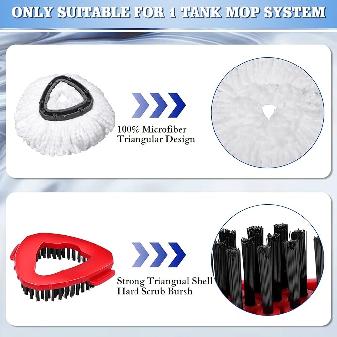 4 Pack Spin Mop Replacements Head Compatible with Ocedar EasyWring 1-Tank System,Microfiber Spin Mop Refills Head,1 Mop Scrub Brush + 1 Mop Base + 4 Pack Cleaning Floor Mop Head（White)