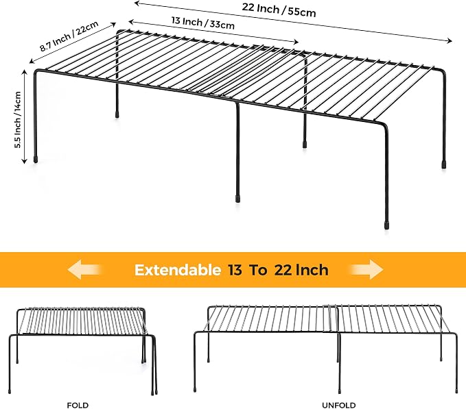 Ravinte 2 Pack Expandable Freezer Shelf Organizer, Black Kitchen Storage | Rustproof Metal Wire, Adjustable Width, Fridge, Pantry, Cupboard, Countertop, Easy Install, No Tools Needed, Space Saving