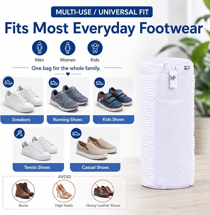 EPSCY Shoe Washing Machine Bags - Reusable Sneaker Laundry Shoe Bag with 360° Deep Clean Mesh - Self Locking Zipper, Noise Reduction Washing Bag Fits All Shoes Sizes and Types - White, Pack of 2