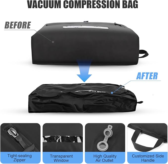 3PCS Vacuum Bags for Travel with Pump, 33L Large Vacuum Travel Bags with Pump, Reusable Vacuum Compression Bags, IP67 Waterproof Airtight Travel Bags for Luggage, Backpack & Suitcase, Black