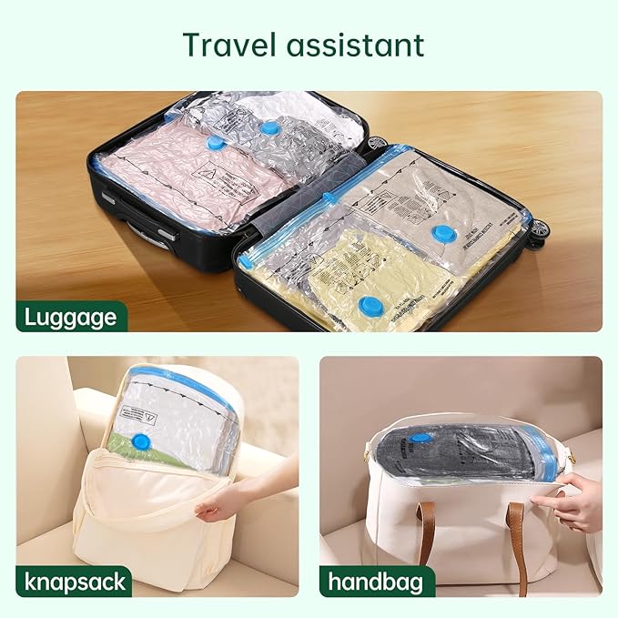 BRODI 14 Combo Pack Travel Vacuum Bags with Pump - Space Saver & Travel Essentials, Vacuum Seal Bags for Clothing and Luggage