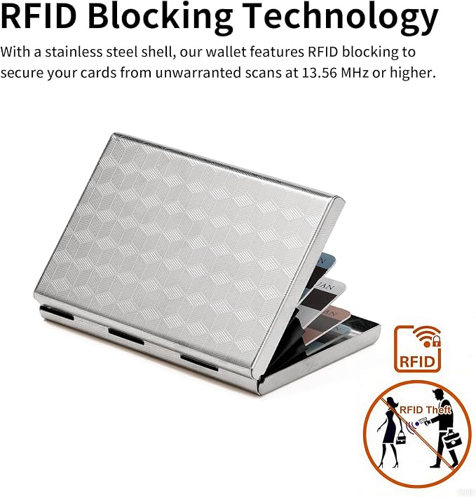 Slim Credit Card Holder RFID Blocking Credit Card Stainless Steel Metal Wallet Business Card Cases with 6 Slots Men for Women