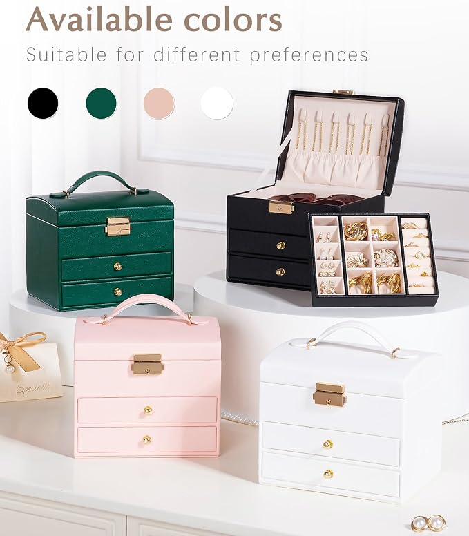 Homde Small Jewelry Box for Girls: 3-Layer Lockable Organizer (Cloud White) | Removable Tray&Dividers for Flexible Storage - Sort Earrings&Rings&Necklaces for Beginners - Birthday Gift for Teens