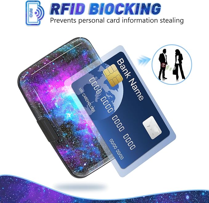 ToLuLu Credit Card Holder Slim Mini RFID Small Aluminum Card Wallet Galaxy | Blocking Metal Business Card Case, RFID Blocking Front Pocket Wallet Hard Case CC Holder for Men Women, Nebula