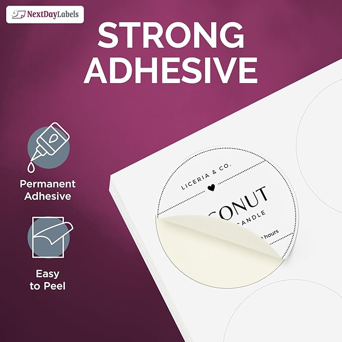 NextDayLabels 1.5 Inch Round Circle Stickers White Blank Labels for Laser Inkjet Printer - 30 Per Sheet Self-Adhesive Jar Candle Product Made in USA - 750 Labels