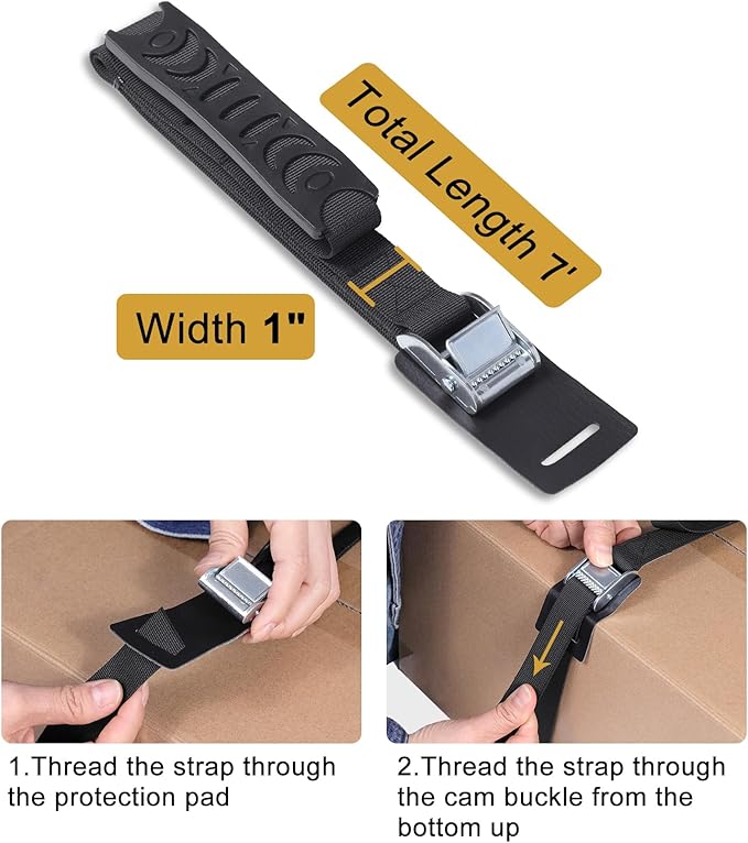 7' Carrying Strap with Handle, Adjustable Heavy Duty Cam Buckle Tie Down Straps for Safely Moving and Lifting Heavy Boxes, Camping Chairs and Mat (2 pcs)