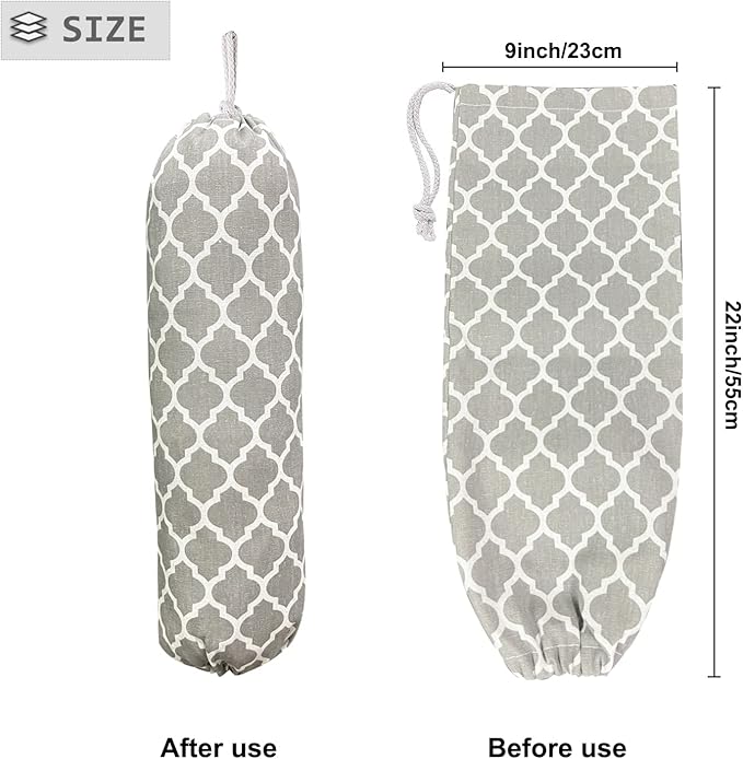 SYIPO Wall Mount Plastic Bag Organizer, Shopping Bags Carrier, Washable Large Grocery Bag Storage Dispenser for Home Kitchen Travelling, Free Adjustment with Drawstring (Grey Lantern)