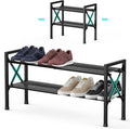 YEASHEIN 2-Tier Expandable Shoe Rack Organizer with Wire Mesh Shelf - Black | Sturdy Metal Shoe Shelf with 3-Tier Storage, Adjustable Shoe Stand, Free Standing Shoe Rack for Closet, Entryway, Garage