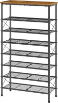 Tajsoon 8 Tier Shoe Rack Organizer for 28-32 Pairs of Shoes, Metal Mesh Shoe Shelf for Closet, Industrial Shoe Rack for Entryway Shoe Storage with X Shape Fixed Frame, Rustic Brown & Black