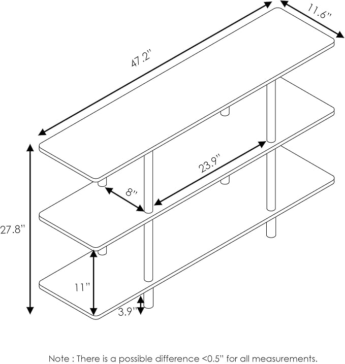 Furinno Turn-N-Tube 3-Tier Wide Display Shelf, French Oak Grey/Black