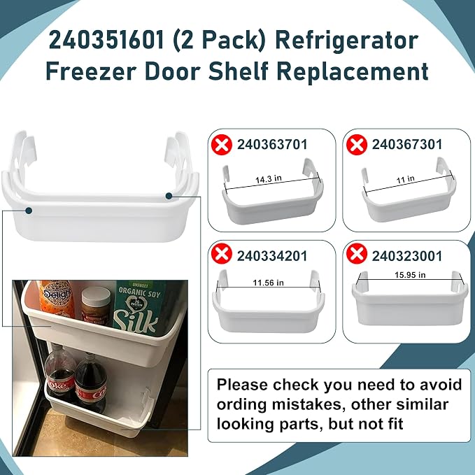 240351601 Refrigerator Freezer Door Bin Compatible with Ken.more Fri.gidaire Refrigerator Freezer Door Shelf Replace 240351607 891154 AP2115974 Freezer Side- 2 PACK By Fetechmate