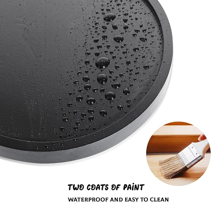Round Decorative Tray Wood Bathroom Counter Organizer Farmhouse Kitchen Decor Wooden Riser for Soap Dish, Perfume, Candle, Sponge, 10" - Black | Waterproof, Lightweight, Easy Clean, Wood Riser Pedestal Stand Accessories for Office Desk, Vanity, Counter...