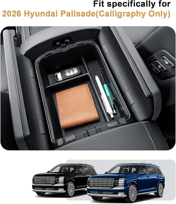 2026 Palisade Center Console Organizer - Upper Layer For 2026 Palisade Armrest Box Organizer Tray - Compatible with 2026 Hyundai Palisade Hybrid Calligraphy Accessories ABS - Only Fit Calligraphy Trim