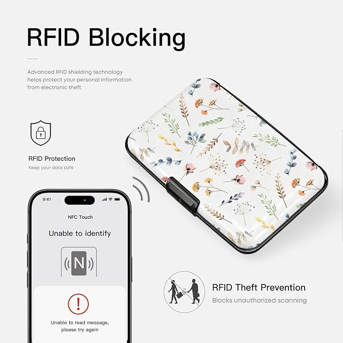 Credit Card Holder RFID Aluminum card case Leaves mini Wallet Women Men | ABS Business ID Case,Hard Case Large Capacity 6 Slots, Waterproof Durable ，Secure Closure Slim Small Credit Card Protector