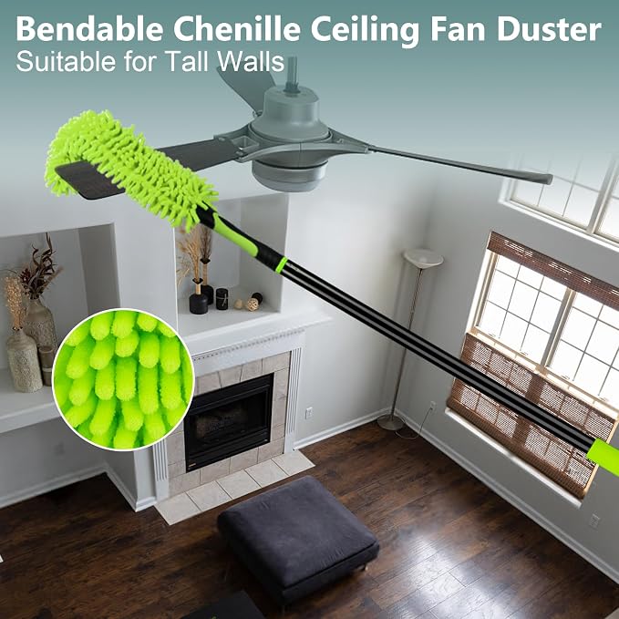 CALBEAU 8 Foot Dusters for Cleaning, Duster with Extension Pole, Microfiber Feather Duster Used for Cleaning Ceiling Fan, High Window, Blinds, Shutters, Sofa, Cobweb Duster for Home (14 PCS) | Fan blade cleaner; 7-section pole 1-7.8 ft, reaches 15 ft; ...