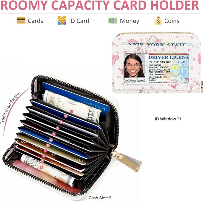 Sunwel Fashion Credit Card Holder for Women Small Accordion Carrd Cases with ID Window (BALLET BUNNY)