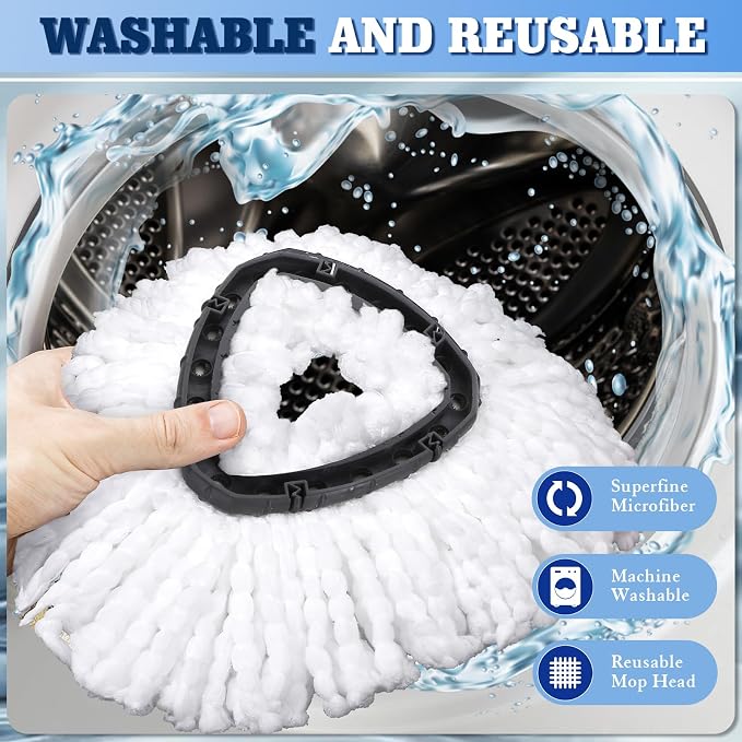 4 Pack Spin Mop Replacements Head Compatible with Ocedar EasyWring 1-Tank System,Microfiber Spin Mop Refills Head,1 Mop Scrub Brush + 1 Mop Base + 4 Pack Cleaning Floor Mop Head（White)