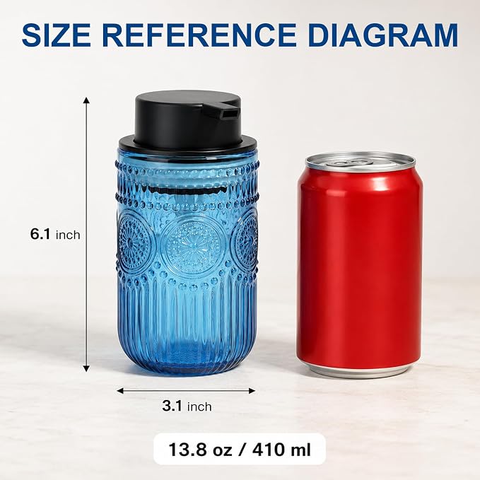 Refillable Foam Soap Dispenser Set of 2, Foaming Hand Soap Dispenser | Glass Foaming Soap Dispenser for Bathroom,Kitchen, Modern Home Decor 13.8 oz