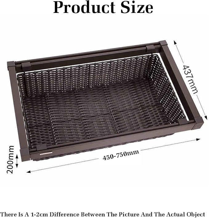 Pull Out Cabinet Storage Basket,Wardrobe Storage Organiser,Stackable Detachable Baskets Closet Storage Box,for Kitchen Office Wardrobes Cupboard Storage(Brown,437x20x750mm)