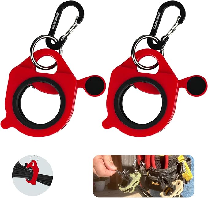 Zip Tie Holder Cable Tie Holder Heavy-Duty Colored Upgraded Carabiner Clip for Tool Belt Organized Strong Efficient for Electrician Tool Storage Reusable Portable(Red, 2 Piece)