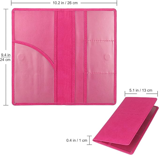 LumiMokki Premium Car Registration & Insurance Card Holder with Magnetic Shut, Vehicle Glove Box Car Organizer - For Documents, Cards, License (Rose red)