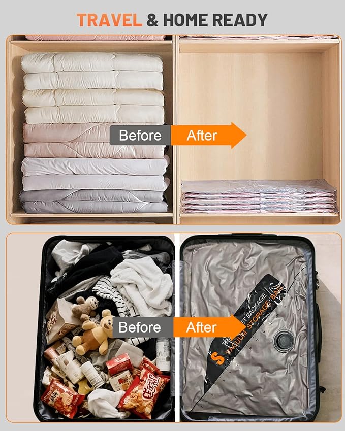 Numola 15 Pack Space Saver Vacuum Storage Bags with 6000Pa Wireless Air Pump for Clothes Comforters, 5 Jumbo+5 Medium+5 Small Storage Bags Vacuum Sealed, Compression Packing Ziplock Bags for Suitcase