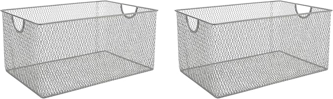 YBM HOME Household Wire Mesh Metal Steel Storage Basket Organizer, Open Bin Shelf Organizer for Kitchen, Cabinet, Pantry, Fruit and Vegetables (2-Pack, 13.3x8.5x6.5) 2321s-2