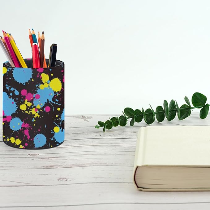 Neckties Neon Pen Holder Pencil Cup for Desk Organizer | Cute Makeup Brush Holder PU Multifunctional Office Suppliesfor Decor Home Classroom School
