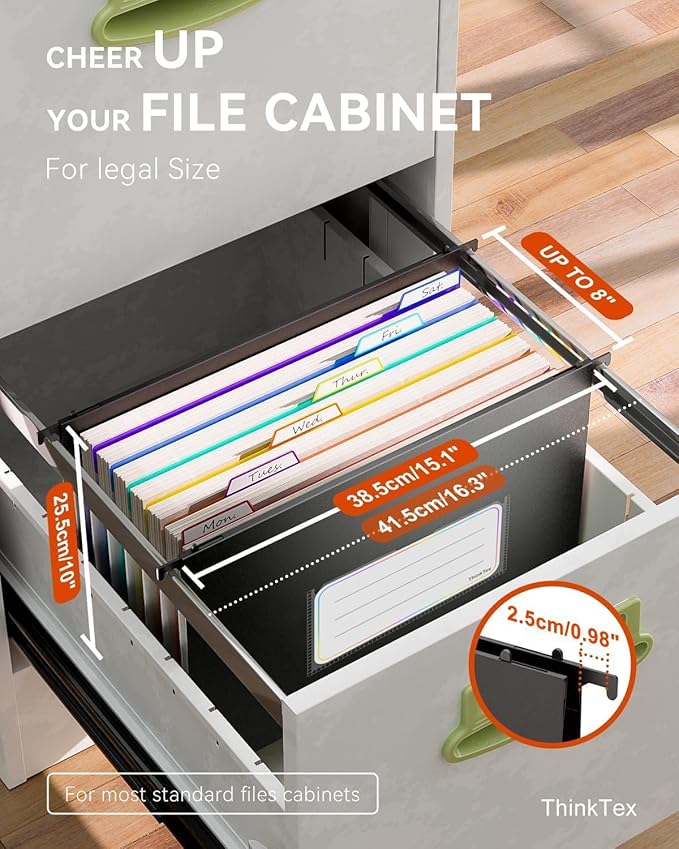 ThinkTex Plastic Expanding Hanging File Folders, 7 Innovative 1.2" Accordion Pockets, Large Capacity, Multi-Color Tabs, Legal Size for Filing Cabinet - 1 Pack