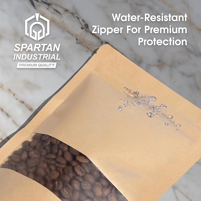 Spartan Industrial - 7" X 10" Kraft Stand-Up Pouch Bags - Pack of 100 Large Smell-Proof Bags for Bulk Food Packaging, Homemade Treats, Bath Products, and More