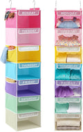 Amylove 2 Pcs 7 Shelf Weekly Clothes Organizer for Kids Hanging Closet Organizer 11. 8 x 11. 8 x 50 Inch Daily Activity Kids Clothes Storage Drawers Cube Drawers Closet Hanging Shelves (Pastel Color)