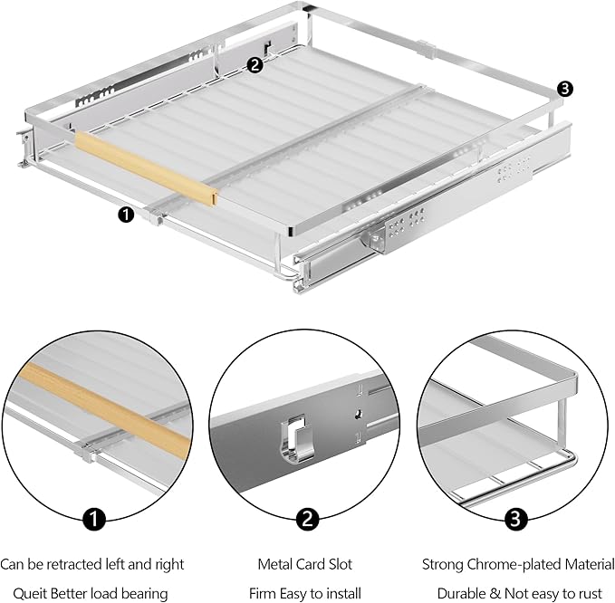 SANNO Pull Out Cabinet Organizer, Sliding Shelf, Pots and Pans Organizer, Expandable Shelf Drawer, Width 12.118.4"