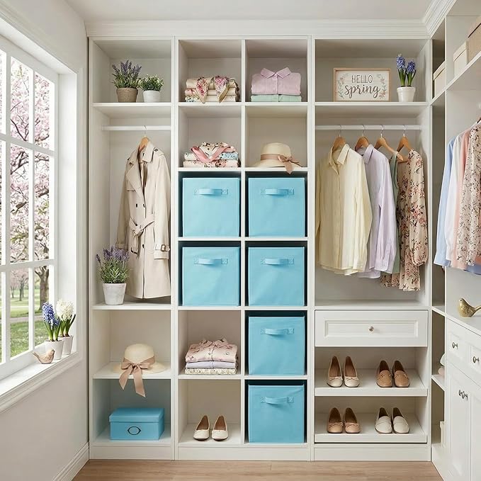 ShellKingdom Storage Bins, Foldable Fabric Storage Cube And Cloth Organizer | Storage Drawer For Closet And Toys, 13 X 13 X 13 INCH, 6 Pack (Light Blue)
