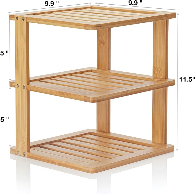 Bamboo Corner Shelf, 3 Tier, 10 x 10 inch, 11.5 inches high