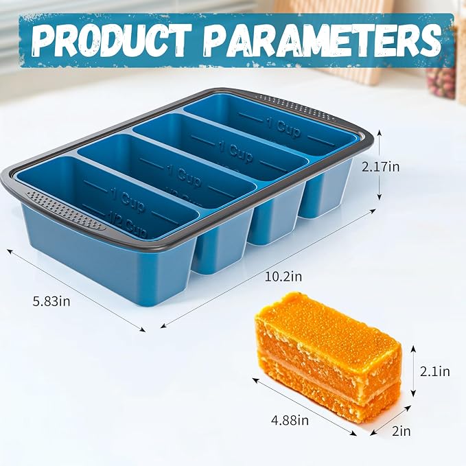 GORCI Silicone Freezer Tray With Lid, 8 Large 1 Cup Soup Freezer Molds, Soup Freezer Container for Meal Prepping, Large Ice Cube Tray， Perfect for Storing Leftovers, Sauces, Lasagna, 2-Pack