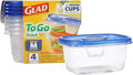 Glad GladWare To Go Snack Food Storage Containers with Lids, Medium Rectangle BPA Free Plastic with Built-In Dressing Cup for Salads and Snacks, Microwave Dishwasher Safe, 24 Oz, 4 Count