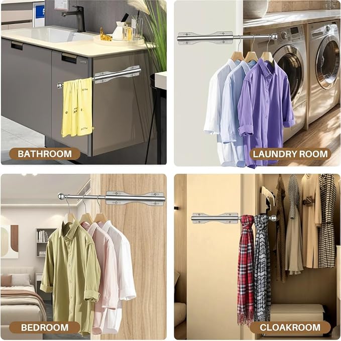 13" Valet Rod For Closet Pull Out Adjustable For Closet,1 Pack Chrome | 13" pull-out valet rod provides convenient hanging space for clothes in closets, bedrooms and laundry rooms.