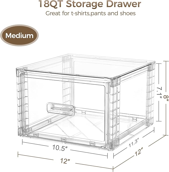Vtopmart 6 Pack Clear Stackable Storage Bins, Easily Assemble Bathroom Organizers,Plastic Storage Bins for Kitchen Pantry,Under Sink Organization(Medium)