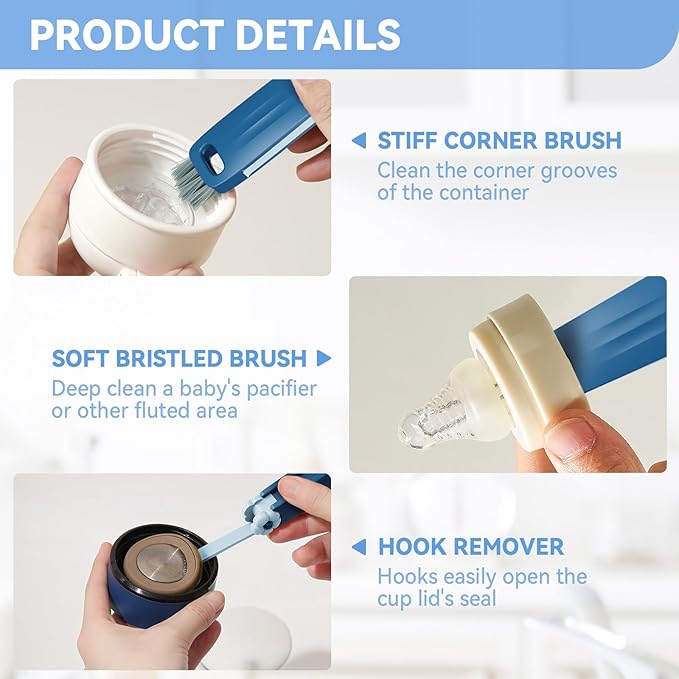 3 in 1 Cup Lid Gap Cleaning Brush Set, Multifunctional Bottle Cleaning Brush, Cup Lid Gap Cleaner, Home Kitchen Crevice Cleaning Brush Tools (Black+Blue+Green)
