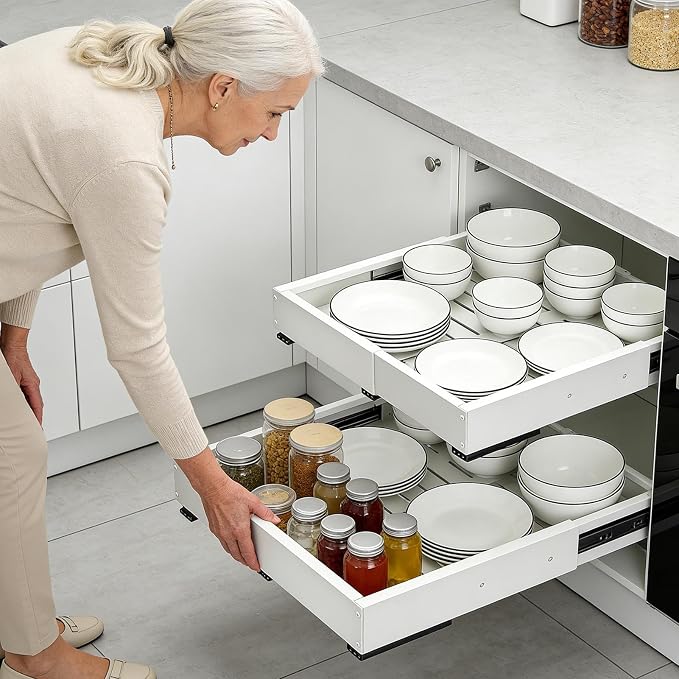 Pull Out Cabinet Organizer Telescopic Storage Basket | Slide Out Drawers for Home Pantry Laundry Apartment Dorm Corner Desk Dresser