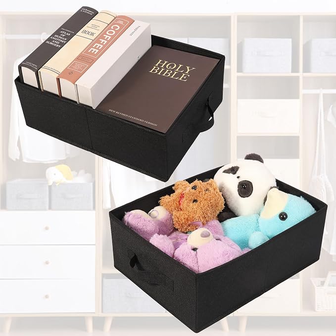 Clothings Collapsible Storage Bins, Foldable Organizers and Storage Baskets Cube Storage Bin for Bedroom Living Room (4 Pack, Black, 15.4x11.4x5.5inch)